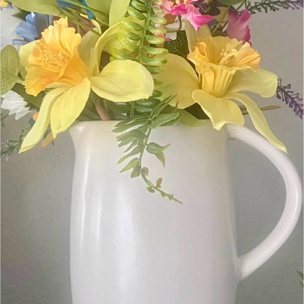 Ashland White Pitcher with Yellow and Pink Faux Florals